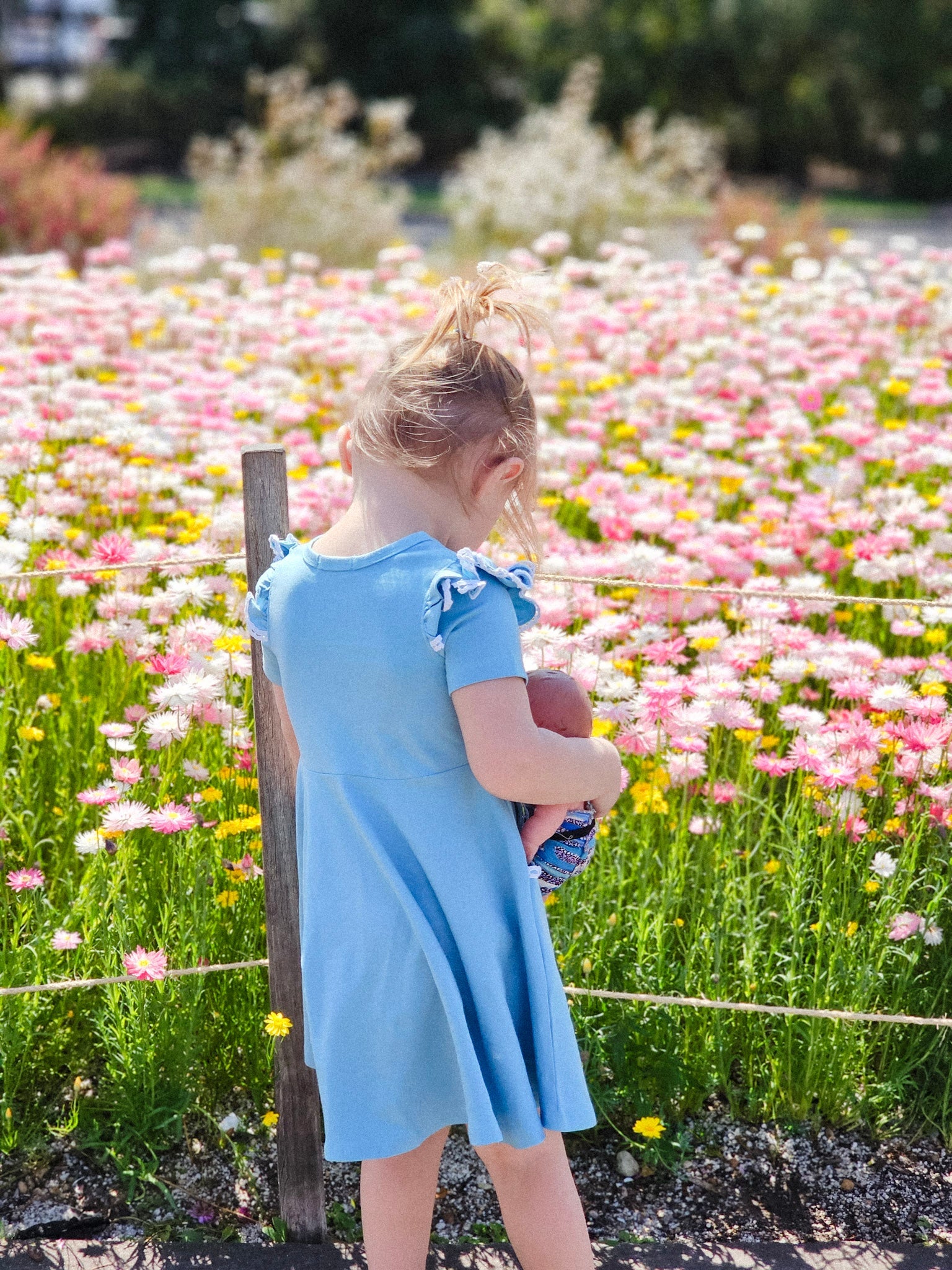 DUSTY BLUE TWIRLY GIRL DRESS - Toots Kids