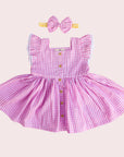 PINK GINGHAM FLUTTER BUTTON DRESS - Toots Kids